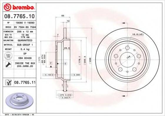 Тормозной диск 08.7765.10 BREMBO