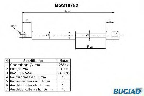 Газовая пружина, крышка багажник BGS10792 BUGIAD