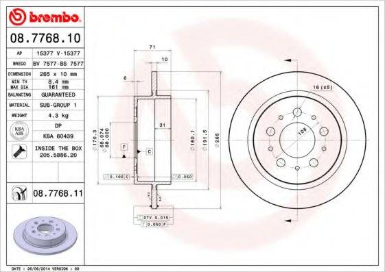 Тормозной диск 08.7768.10 BREMBO