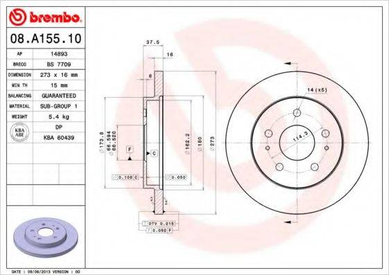 Тормозной диск 08.A155.10 BREMBO