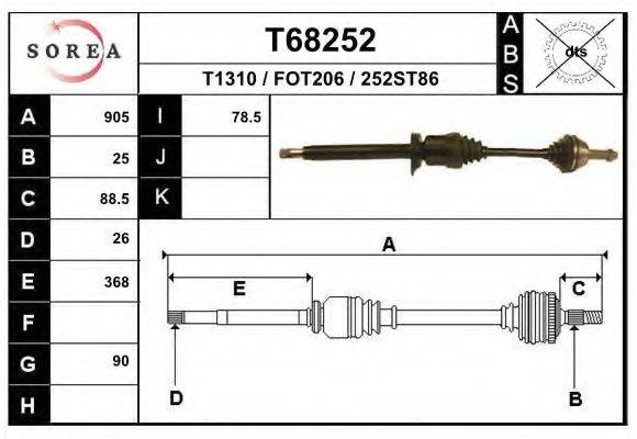 FO168R SHAFTEC Приводной вал FO168R SHAFTEC