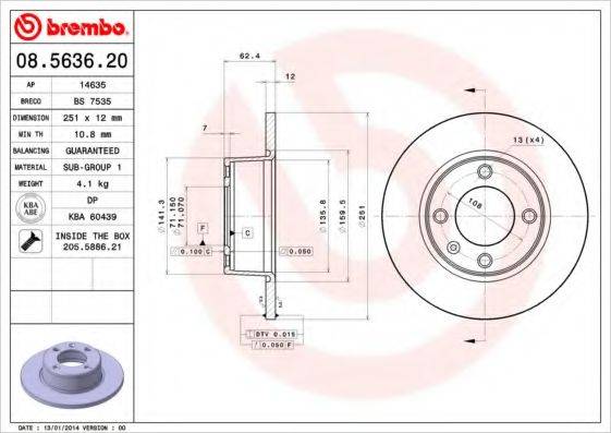 Тормозной диск 08.5636.20 BREMBO