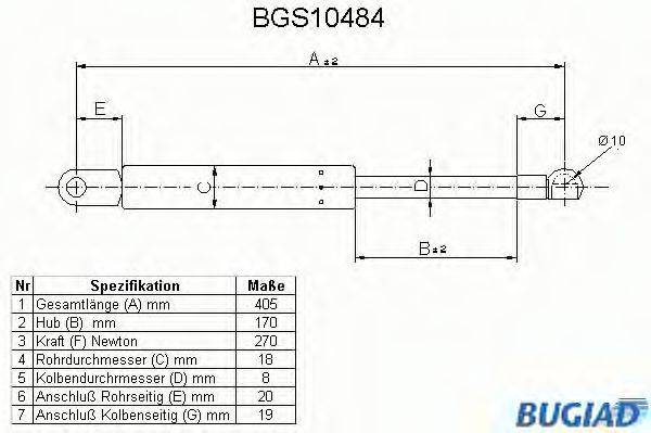 Газовая пружина, капот BGS10484 BUGIAD