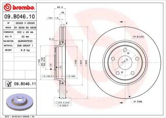 Тормозной диск 09.B046.11 BREMBO