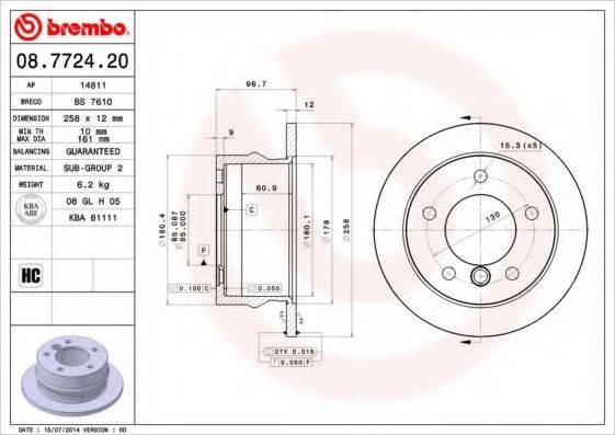 Тормозной диск 08.7724.20 BREMBO