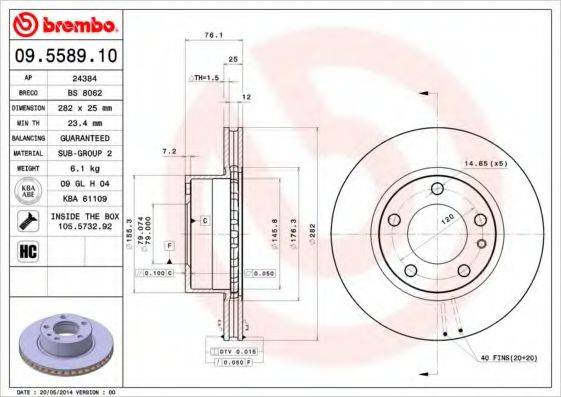 Тормозной диск 09.5589.10 BREMBO