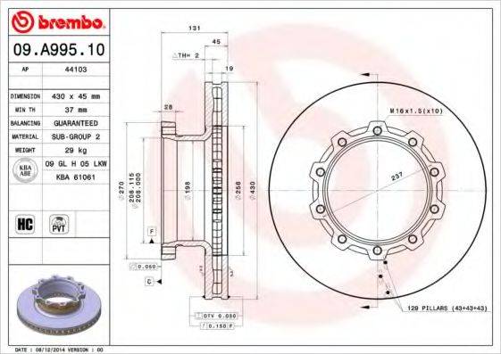 Тормозной диск 09.A995.10 BREMBO