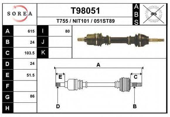 Приводной вал T98051 EAI