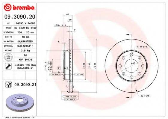 Тормозной диск 09.3090.20 BREMBO