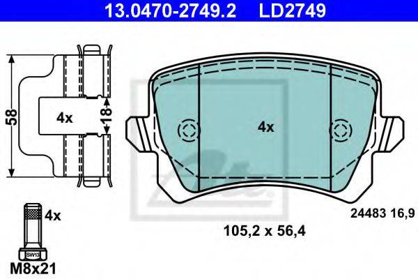 Комплект тормозных колодок, дисковый тормоз 13.0470-2749.2 ATE