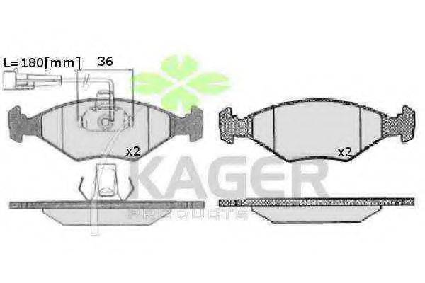 Комплект тормозных колодок, дисковый тормоз 35-0167 KAGER