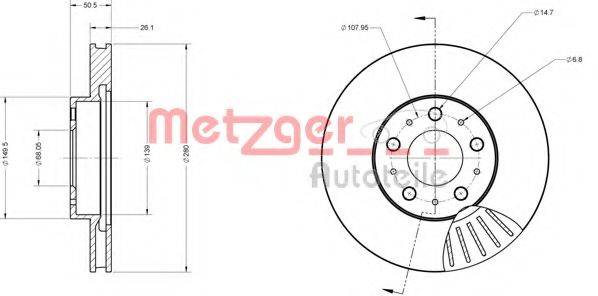 Тормозной диск 6110253 METZGER