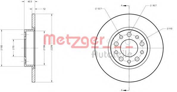 Тормозной диск 6110413 METZGER