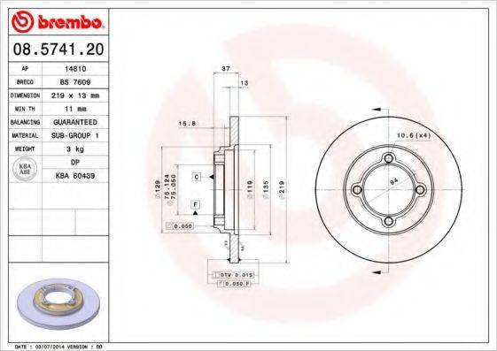 Тормозной диск 08.5741.20 BREMBO