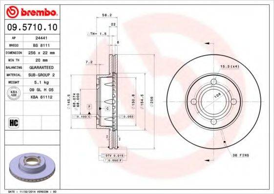 Тормозной диск 09.5710.10 BREMBO