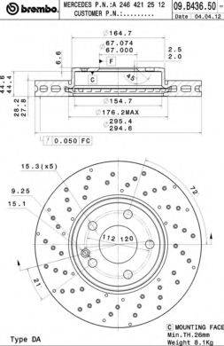 Тормозной диск 09.B436.51 BREMBO