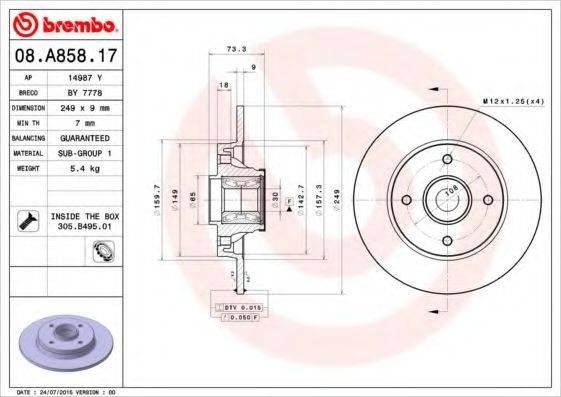 Тормозной диск 08.A858.17 BREMBO