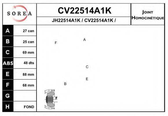 Шарнирный комплект, приводной вал CV22514A1K EAI