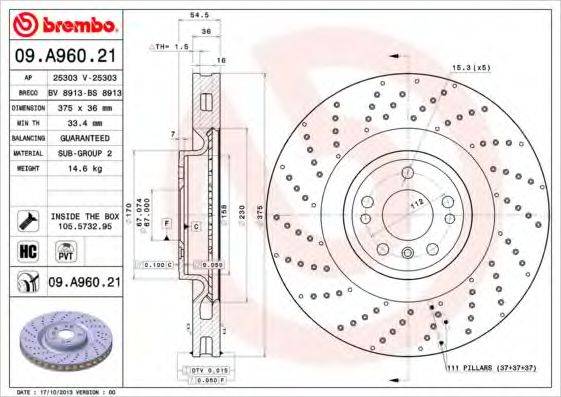 Тормозной диск 09.A960.21 BREMBO