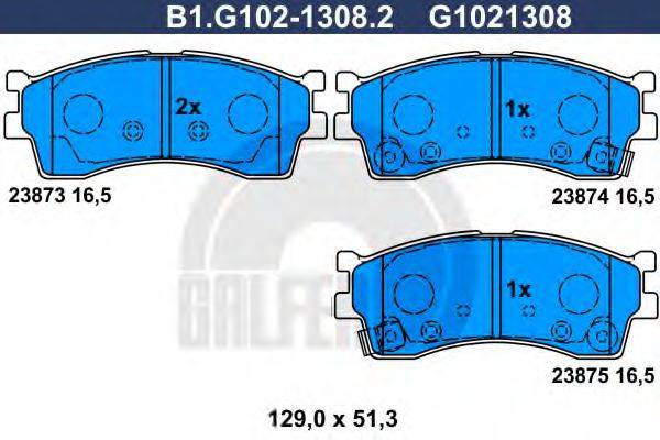Комплект тормозных колодок, дисковый тормоз B1.G102-1308.2 GALFER