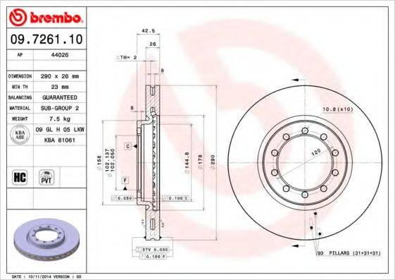 Тормозной диск 09.7261.10 BREMBO