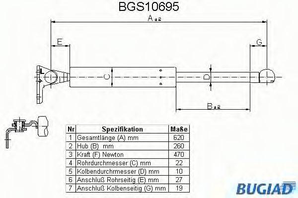 Газовая пружина, крышка багажник BGS10695 BUGIAD