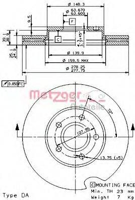 Тормозной диск 24919 V METZGER