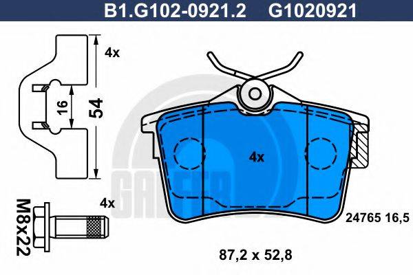 Комплект тормозных колодок, дисковый тормоз B1.G102-0921.2 GALFER