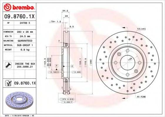 Тормозной диск 09.8760.1X BREMBO