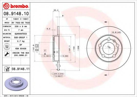 Тормозной диск 08.9148.11 BREMBO