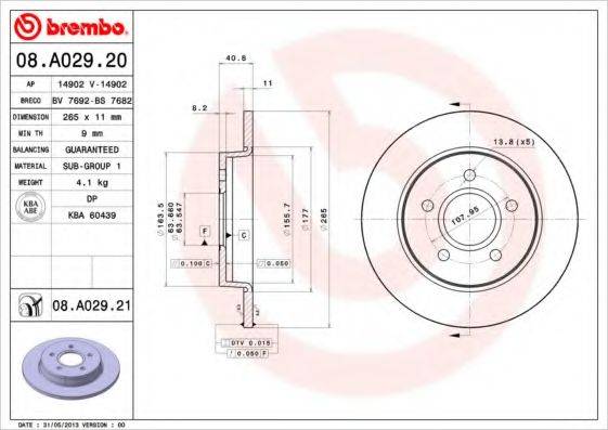 Тормозной диск 08.A029.20 BREMBO