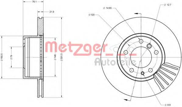 Тормозной диск 6110461 METZGER