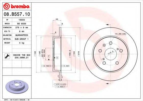 Тормозной диск 08.B557.10 BREMBO