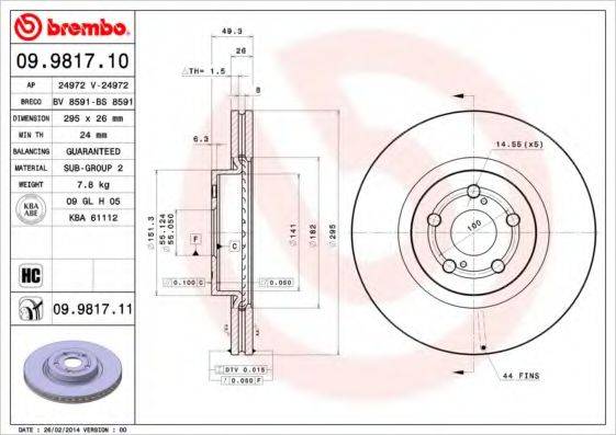 Тормозной диск 09.9817.10 BREMBO