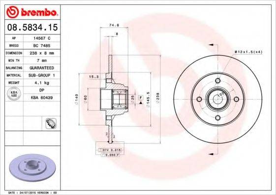 Тормозной диск 08.5834.15 BREMBO