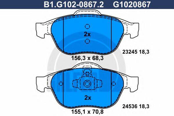 Комплект тормозных колодок, дисковый тормоз B1.G102-0867.2 GALFER