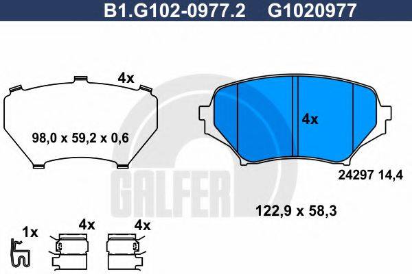 Комплект тормозных колодок, дисковый тормоз B1.G102-0977.2 GALFER