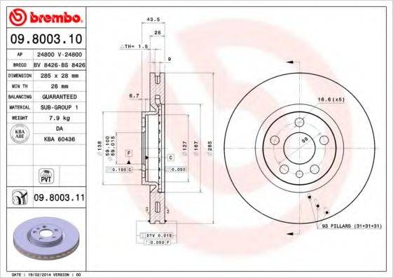 Тормозной диск 09.8003.11 BREMBO