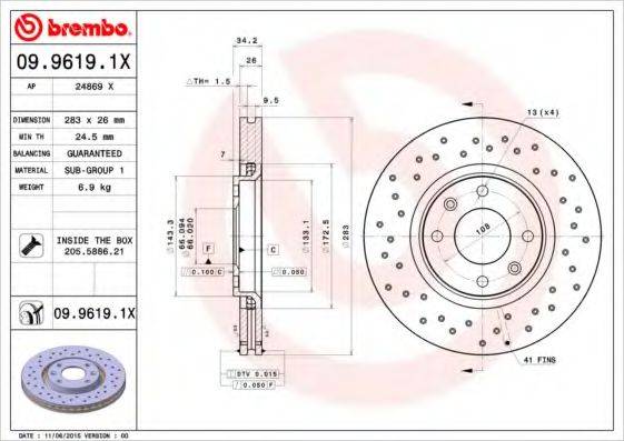 Тормозной диск 09.9619.1X BREMBO