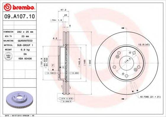 09.A107.10 BREMBO Тормозной диск 09.A107.10 BREMBO
