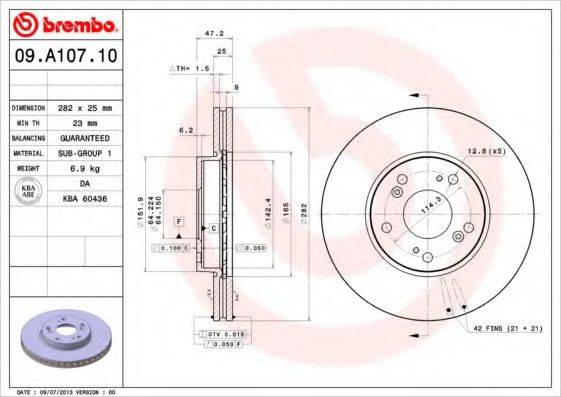 Тормозной диск 09.A107.10 BREMBO