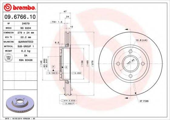 Тормозной диск 09.6766.10 BREMBO