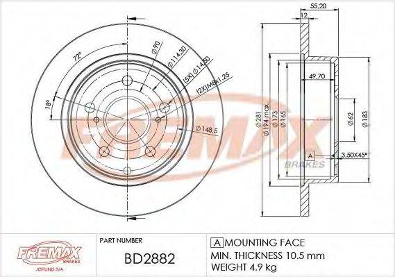 Тормозной диск BD-2882 FREMAX