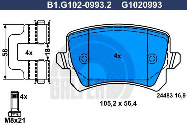 Комплект тормозных колодок, дисковый тормоз B1.G102-0993.2 GALFER