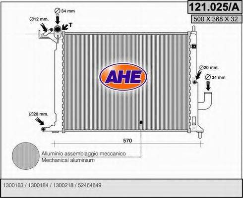 Радиатор, охлаждение двигателя 121.025/A AHE