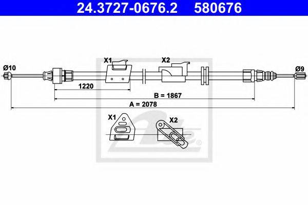 Трос, стояночная тормозная система 24.3727-0676.2 ATE
