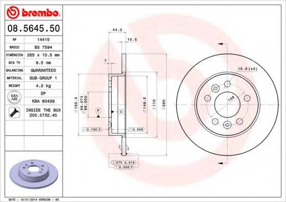 Тормозной диск 08.5645.50 BREMBO