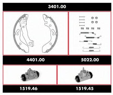 Комплект тормозов, барабанный тормозной механизм 3401.00 REMSA