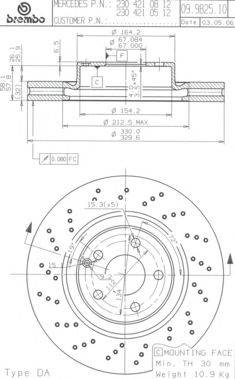 Тормозной диск 09.9825.11 BREMBO