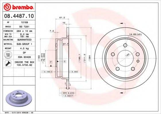 Тормозной диск 08.4487.10 BREMBO